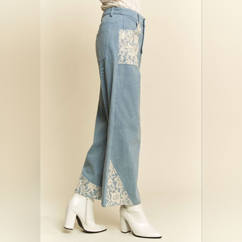 *Davi & Dani Lace Applique Wide Leg Jeans in sz M L - Picture 8 of 10